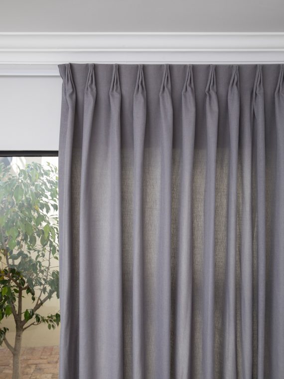French Pleat Pinch Ready Made Curtains in Cotton lined linen Graphite