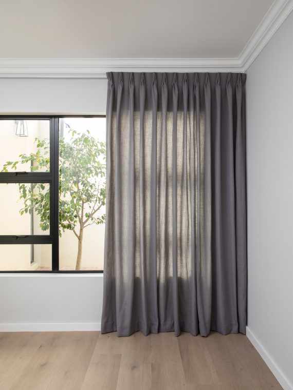 French Pleat Pinch Ready Made Curtains in Cotton lined linen Graphite