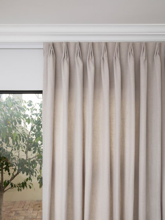 French Pleat Pinch Ready Made Curtains in Cotton lined linen Desert