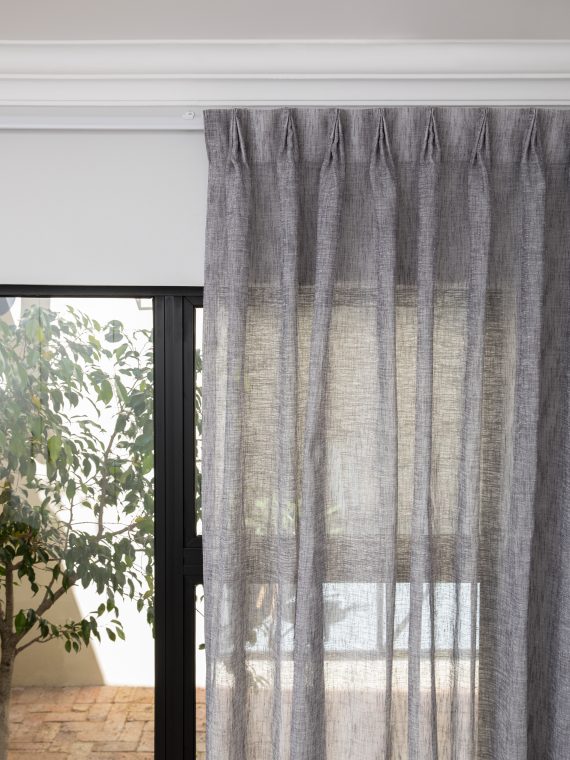 French Pleat Pinch Ready Made Curtains in Sheer Graphite