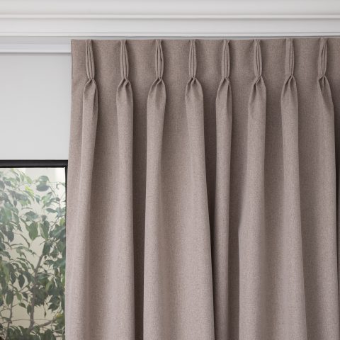 French Pleat Pinch Ready Made Curtains in Self lined 100% blockout Khaki