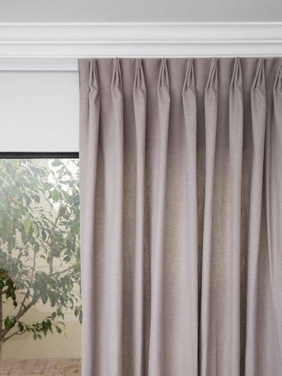French Pleat Pinch Ready Made Curtains in Cotton lined linen Khaki