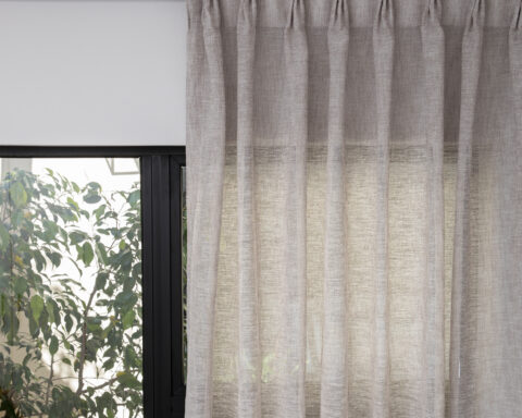 French Pleat Pinch Ready Made Curtains in Sheer Khaki