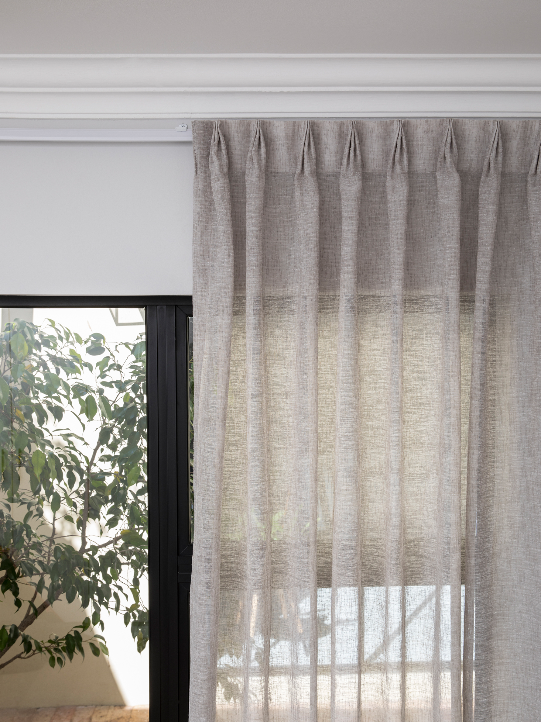 French Pleat Pinch Ready Made Curtains in Sheer Khaki