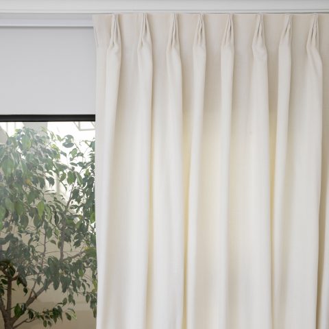 French Pleat Pinch Ready Made Curtains in Cotton lined linen White