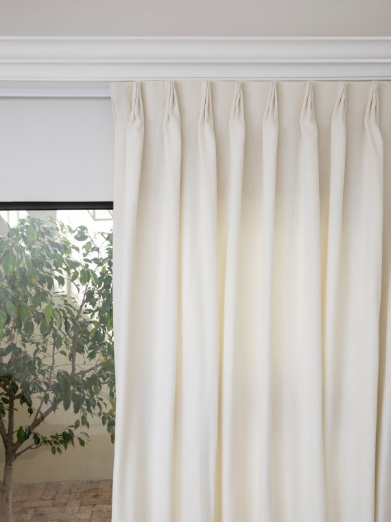 French Pleat Pinch Ready Made Curtains in Cotton lined linen White